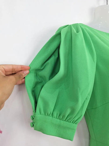 Badgley Mischka Apple Green Puff Sleeve Midi Dress Size 6 by SwapUp-Online Second Hand Store-Online Thrift Store
