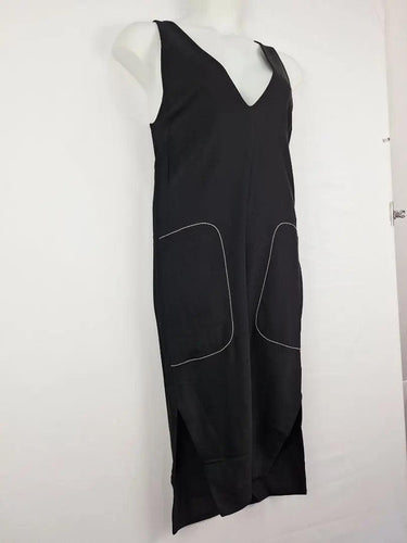 Bassike Crepe Deep V Contrast Stitch Midi Dress Size S by SwapUp-Online Second Hand Store-Online Thrift Store