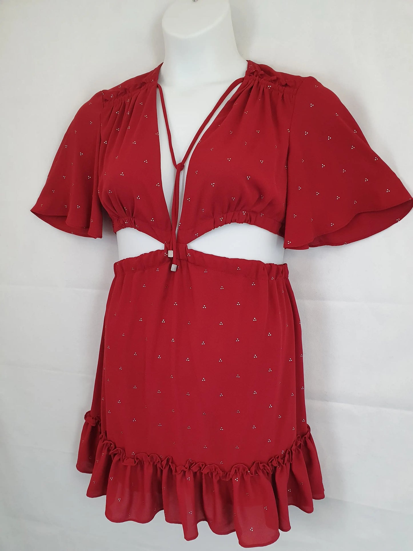 Bec & Bridge Burgundy Deep V Neck Peep Mini Dress Size 12 by SwapUp-Online Second Hand Store-Online Thrift Store