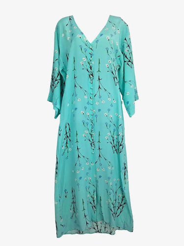Bernadette Aqua Silk Floral Romantic Button Up Maxi Dress Size M by SwapUp-Online Second Hand Store-Online Thrift Store