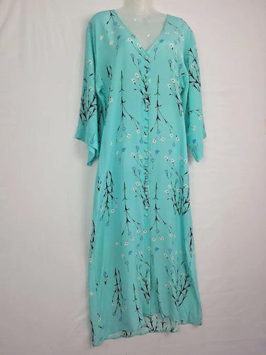 Bernadette Aqua Silk Floral Romantic Button Up Maxi Dress Size M by SwapUp-Online Second Hand Store-Online Thrift Store