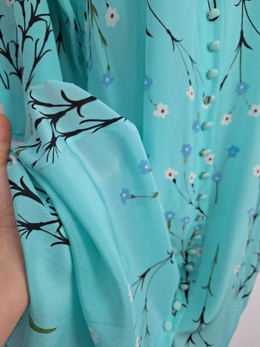 Bernadette Aqua Silk Floral Romantic Button Up Maxi Dress Size M by SwapUp-Online Second Hand Store-Online Thrift Store