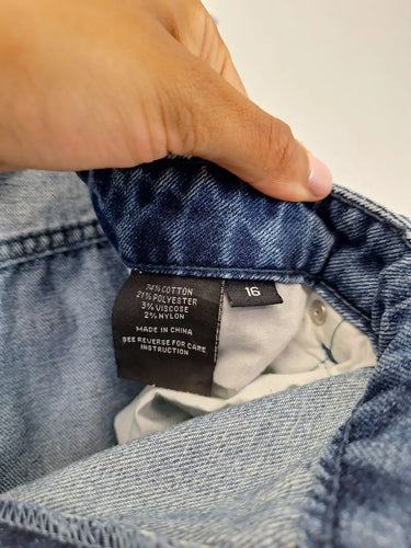 Bettina Liano Contrast Wash Distressed Denim Skirt Size 16 by SwapUp-Online Second Hand Store-Online Thrift Store