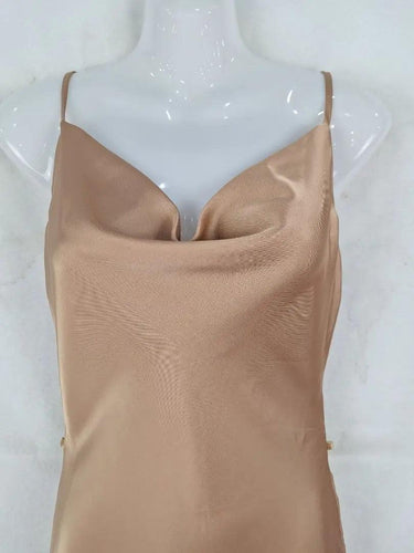 Billy J Caramel Satin Cowl Neck Dress Size 8 by SwapUp-Online Second Hand Store-Online Thrift Store