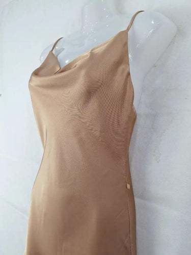 Billy J Caramel Satin Cowl Neck Dress Size 8 by SwapUp-Online Second Hand Store-Online Thrift Store