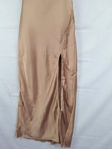 Billy J Caramel Satin Cowl Neck Dress Size 8 by SwapUp-Online Second Hand Store-Online Thrift Store