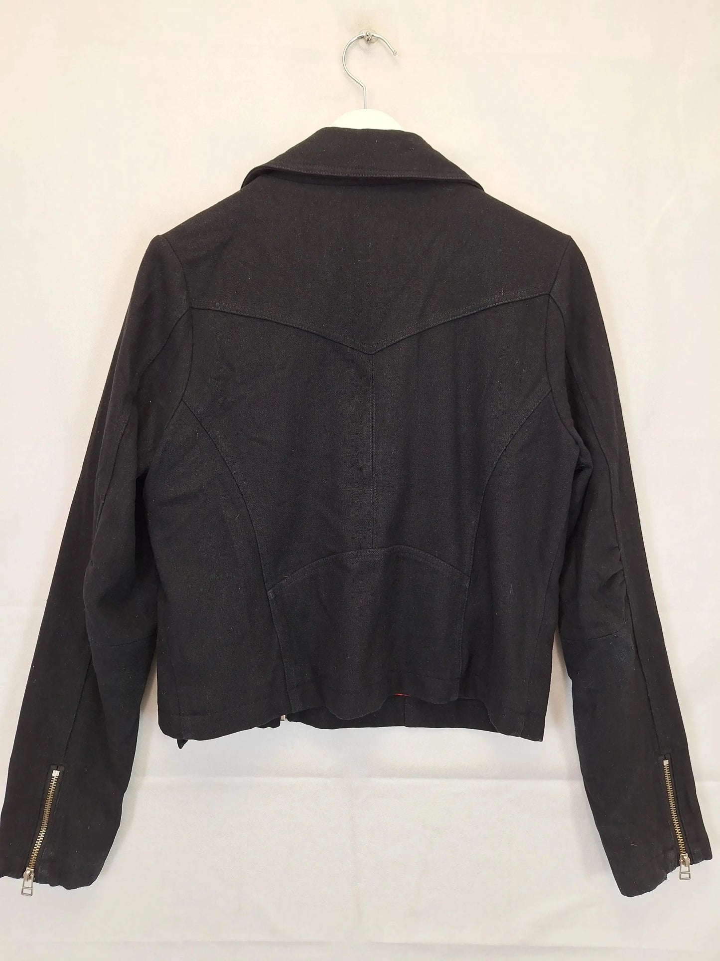 Black Friday Lined Wool Blend Biker Jacket Size 12