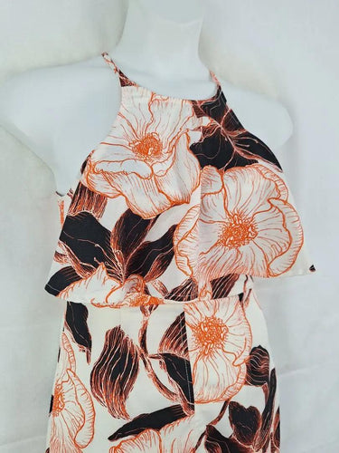 Blossom High Neck Orange Floral Dress Size 12 by SwapUp-Online Second Hand Store-Online Thrift Store