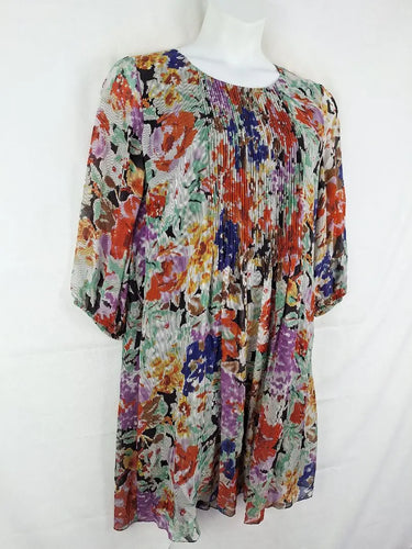Blue Illusion Crinkle Pleated Floral Silk Midi Dress Size XL by SwapUp-Online Second Hand Store-Online Thrift Store