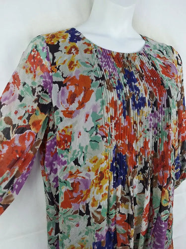 Blue Illusion Crinkle Pleated Floral Silk Midi Dress Size XL by SwapUp-Online Second Hand Store-Online Thrift Store