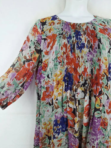 Blue Illusion Crinkle Pleated Floral Silk Midi Dress Size XL by SwapUp-Online Second Hand Store-Online Thrift Store