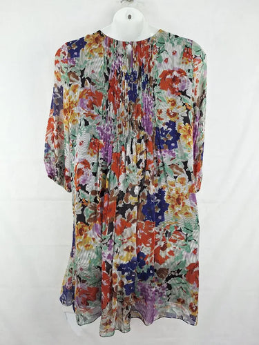 Blue Illusion Crinkle Pleated Floral Silk Midi Dress Size XL by SwapUp-Online Second Hand Store-Online Thrift Store