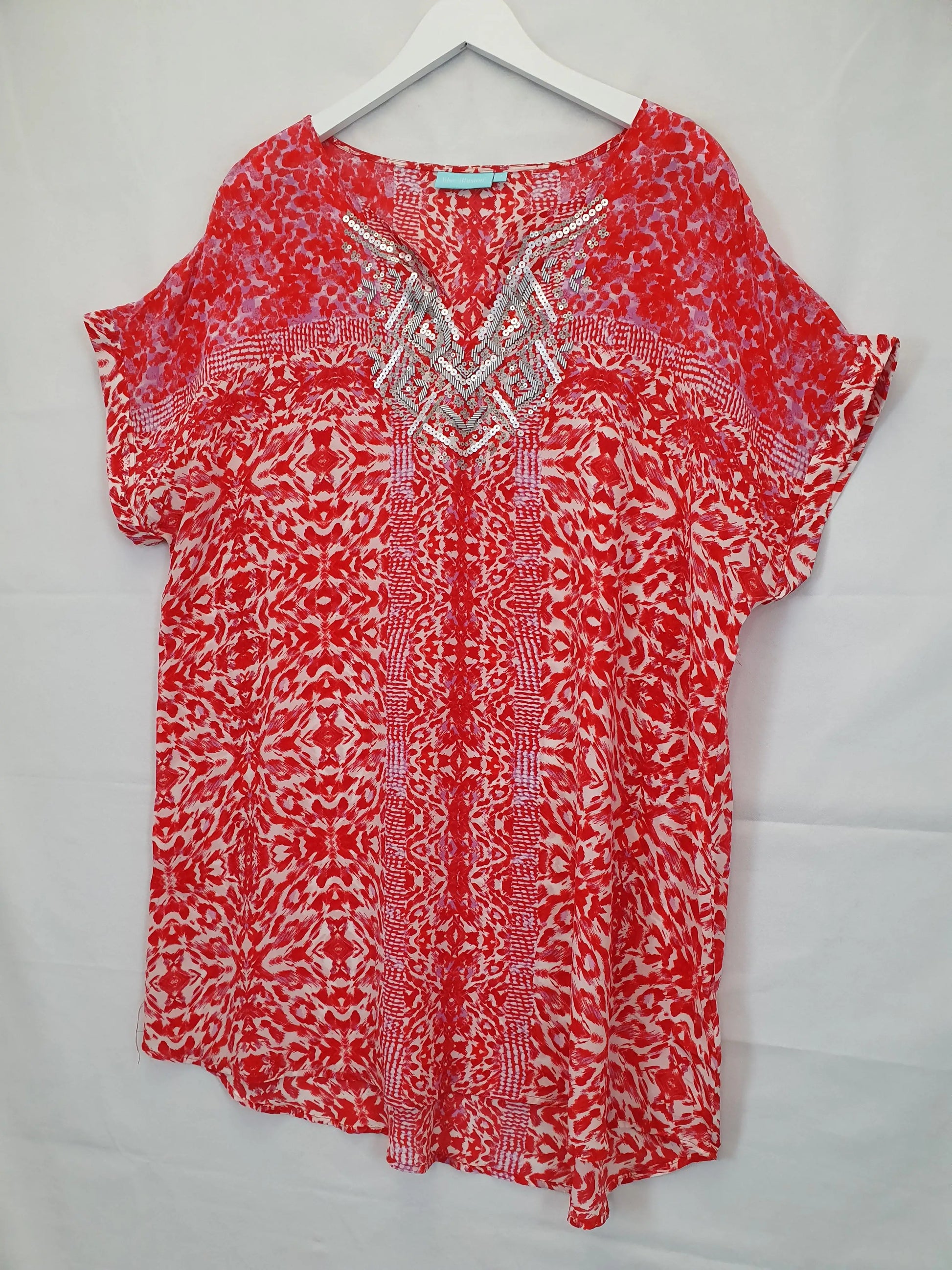 Blue Illusion Resort Embellished Silk Top Size 22 by SwapUp-Online Second Hand Store-Online Thrift Store