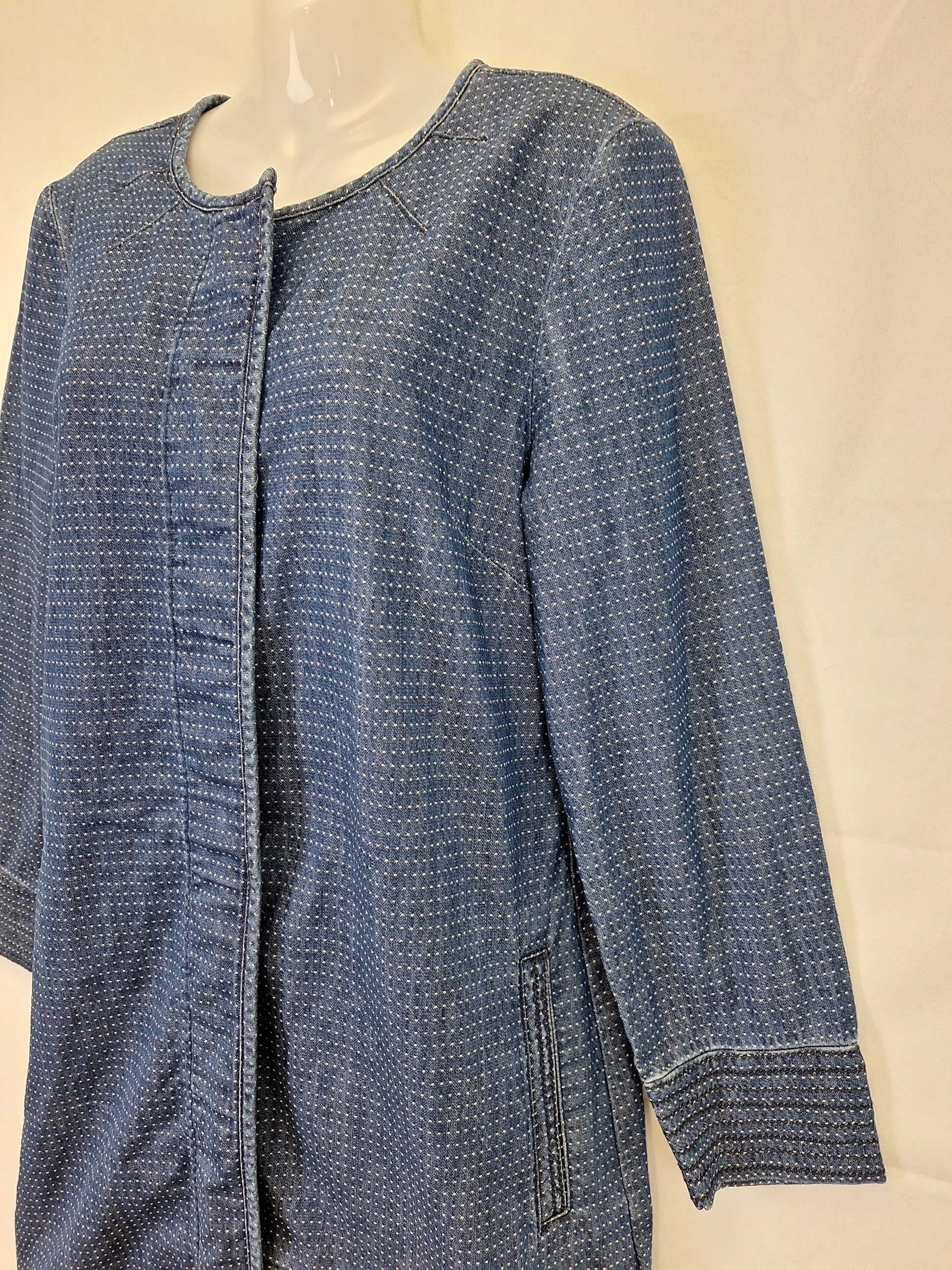 Blue Illusion Spotted Light Denim Long Coat Size S by SwapUp-Online Second Hand Store-Online Thrift Store