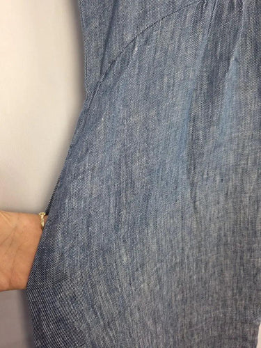Blue Illusion Twill Hemp Linen Shift Midi Dress Size M by SwapUp-Online Second Hand Store-Online Thrift Store