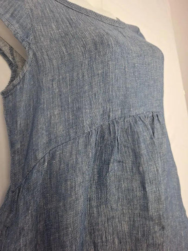 Blue Illusion Twill Hemp Linen Shift Midi Dress Size M by SwapUp-Online Second Hand Store-Online Thrift Store