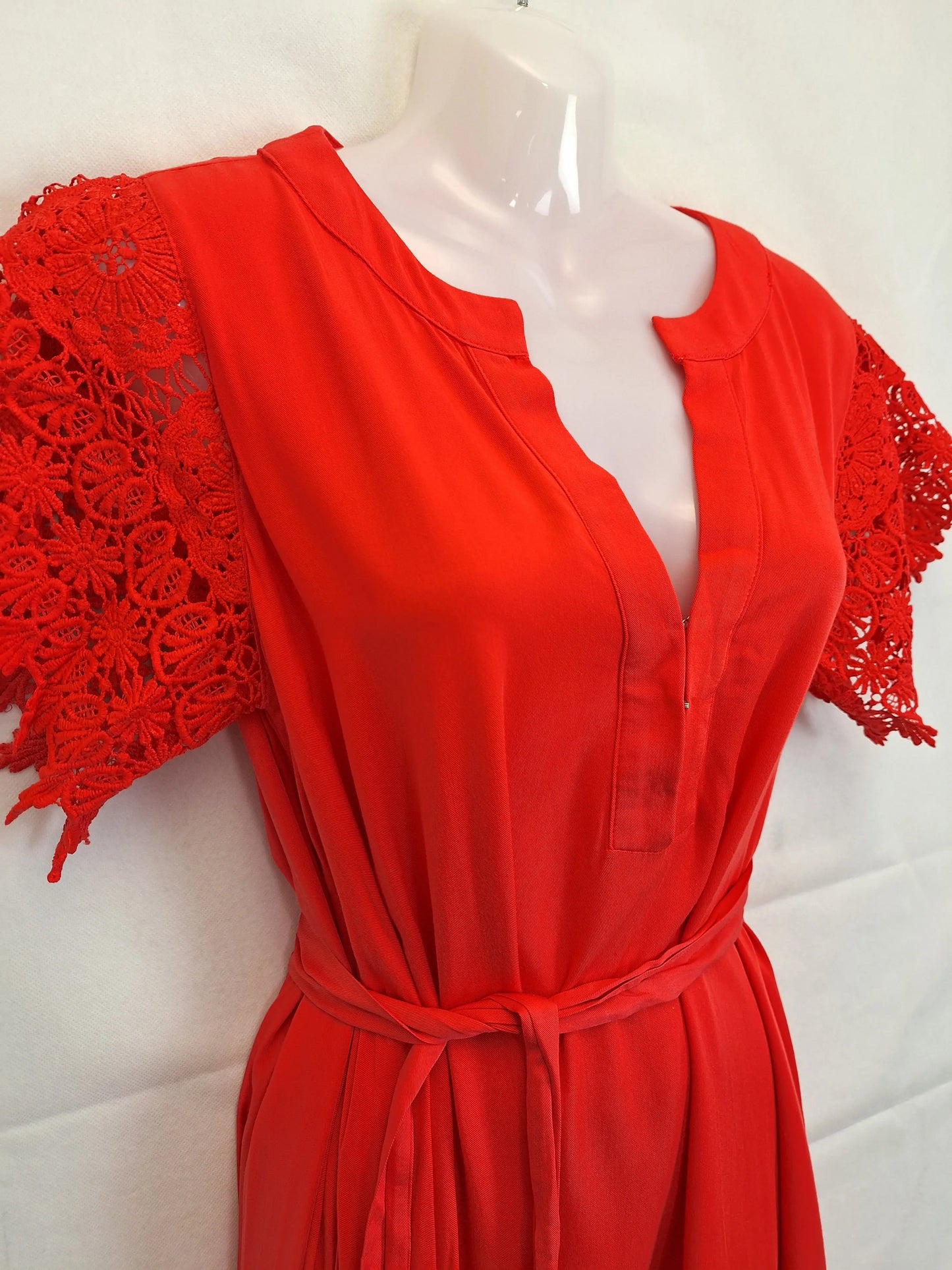 Bohemian Coral Lace Trimmed Midi Dress Size S by SwapUp-Online Second Hand Store-Online Thrift Store