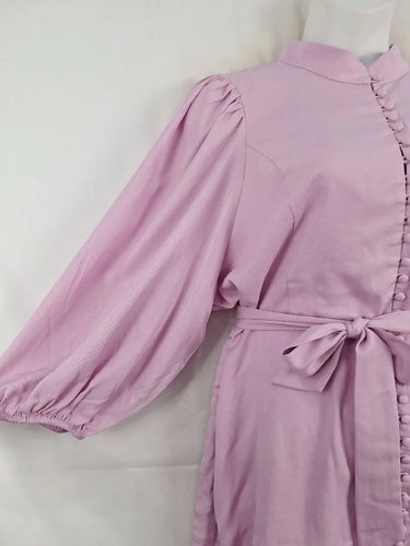 Bohemian Traders Mauve Flounce Belted Button up Mini Dress Size 24 by SwapUp-Online Second Hand Store-Online Thrift Store