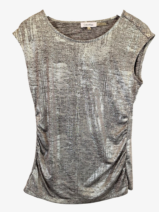 Calvin Klein Stylish Metallic Gathered Top Size S by SwapUp-Online Second Hand Store-Online Thrift Store