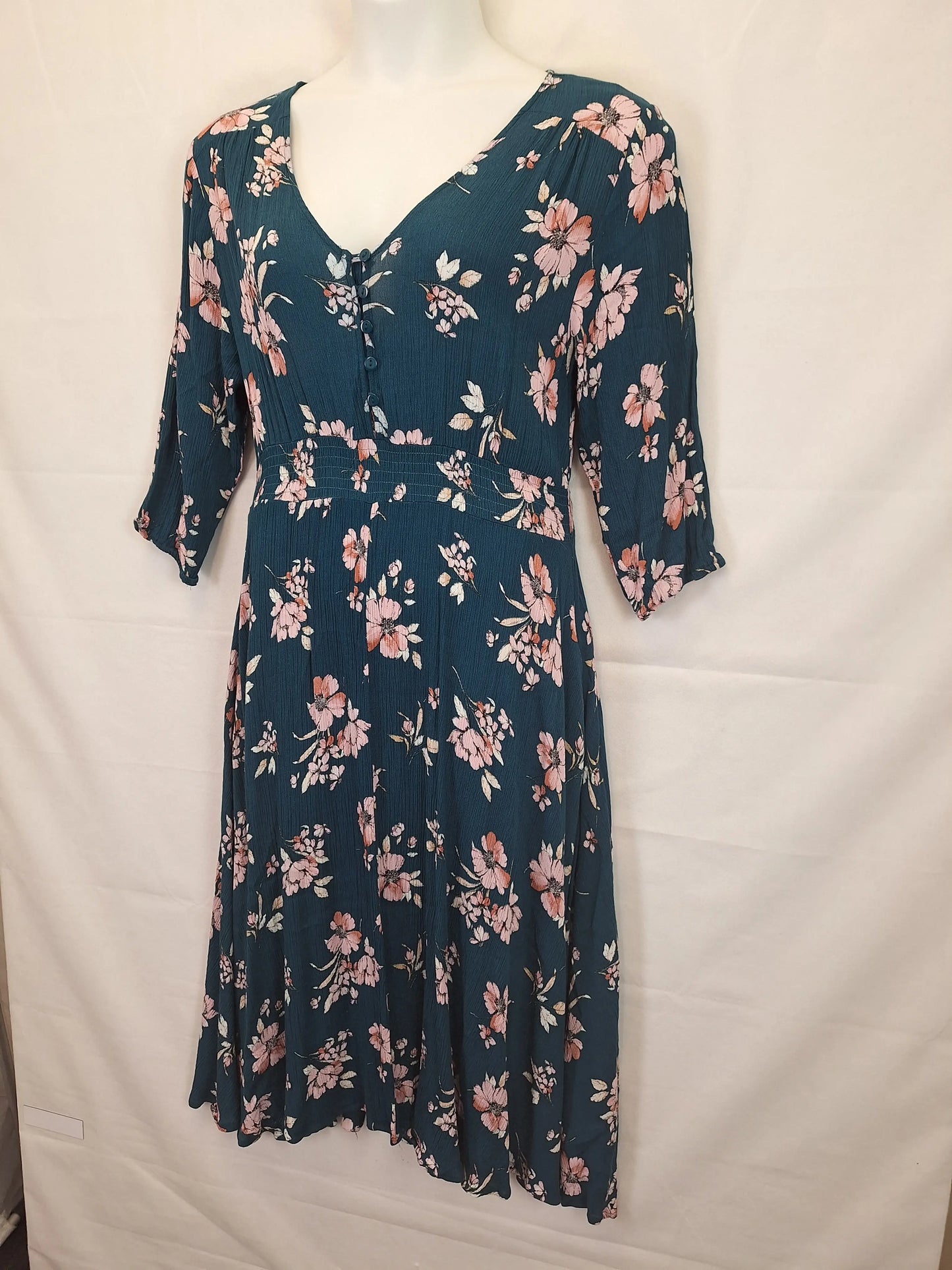 Chasing Case Aqua Floral Maxi Dress Size L by SwapUp-Online Second Hand Store-Online Thrift Store