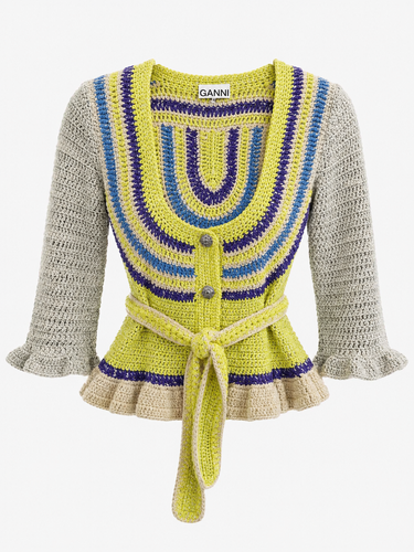 Ganni Versatile Neon Crochet Knit Cardigan Size M