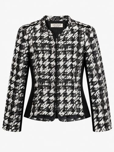 Carla Zampatti Houndstooth Jacquard Sleek Zip Jacket Size 14