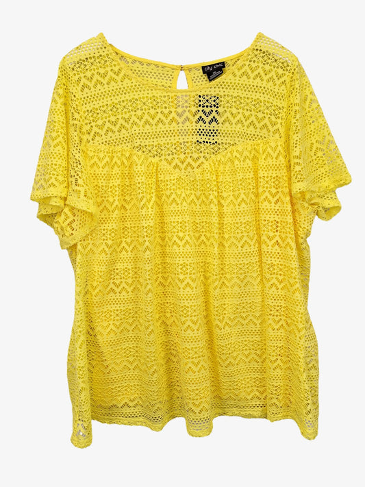 City Chic Banana Yellow Stretch Lace Bell Sleeve Top Size 24 by SwapUp-Online Second Hand Store-Online Thrift Store