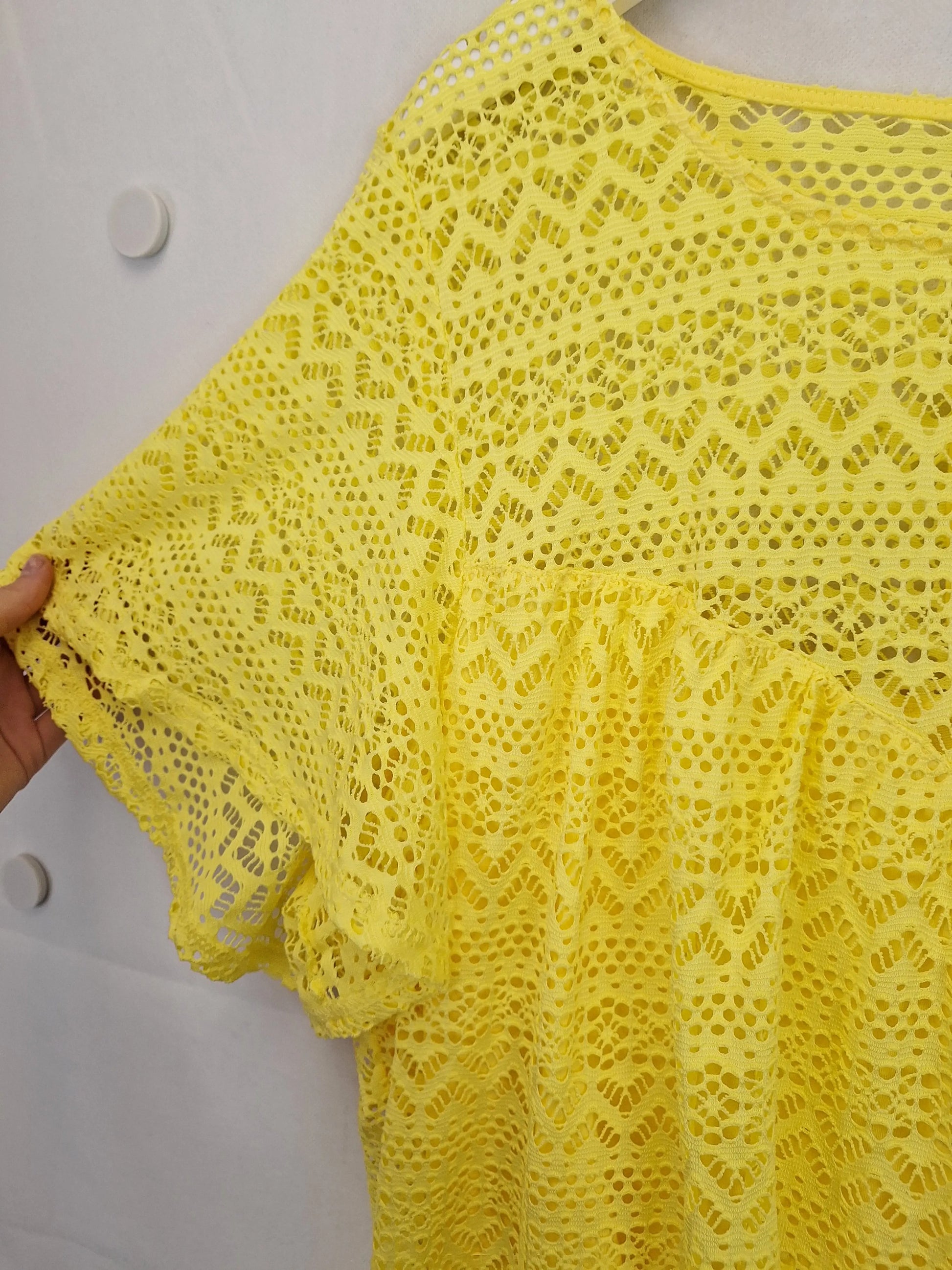 City Chic Banana Yellow Stretch Lace Bell Sleeve Top Size 24 by SwapUp-Online Second Hand Store-Online Thrift Store