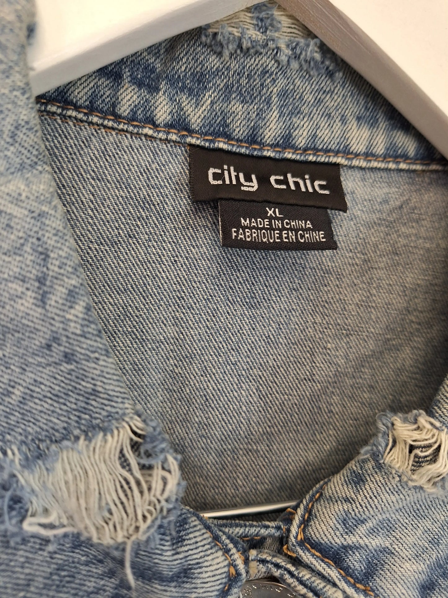 City Chic Distressed Mid Blue Denim Jacket Size 22 by SwapUp-Online Second Hand Store-Online Thrift Store