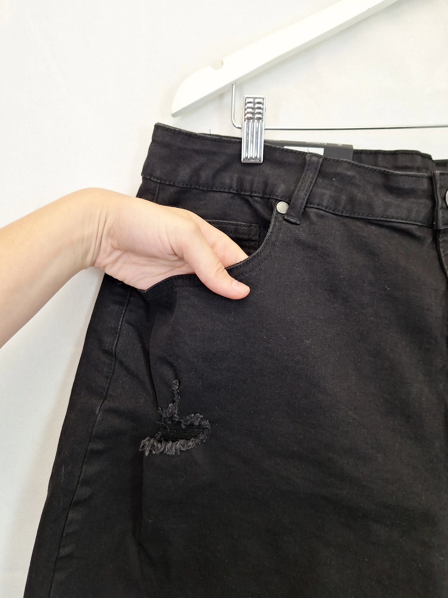 City Chic Harley Mid Rise Black Denim Shorts Size 18 by SwapUp-Online Second Hand Store-Online Thrift Store