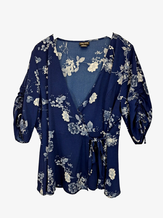 City Chic Navy Wrap Floral Top Size L Plus by SwapUp-Online Second Hand Store-Online Thrift Store