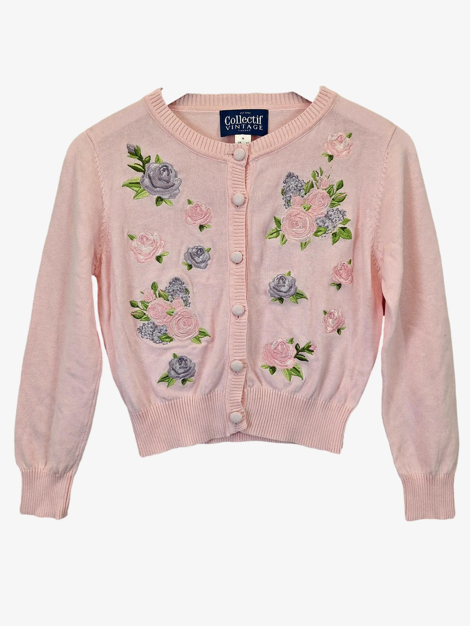 Collectif  Preppy Embroidered Cropped Cardigan Size M by SwapUp-Online Second Hand Store-Online Thrift Store