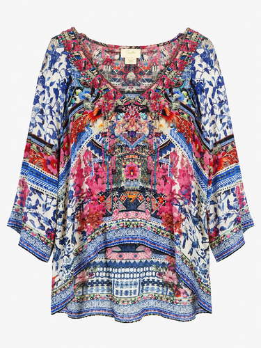 Camilla Vibrant Embellished Silk Top Size M