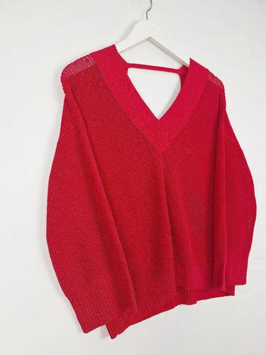 Country Road Pomegranate Mesh V Neck Jumper Size XS by SwapUp-Online Second Hand Store-Online Thrift Store