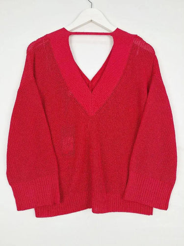 Country Road Pomegranate Mesh V Neck Jumper Size XS by SwapUp-Online Second Hand Store-Online Thrift Store