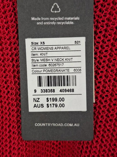 Country Road Pomegranate Mesh V Neck Jumper Size XS by SwapUp-Online Second Hand Store-Online Thrift Store