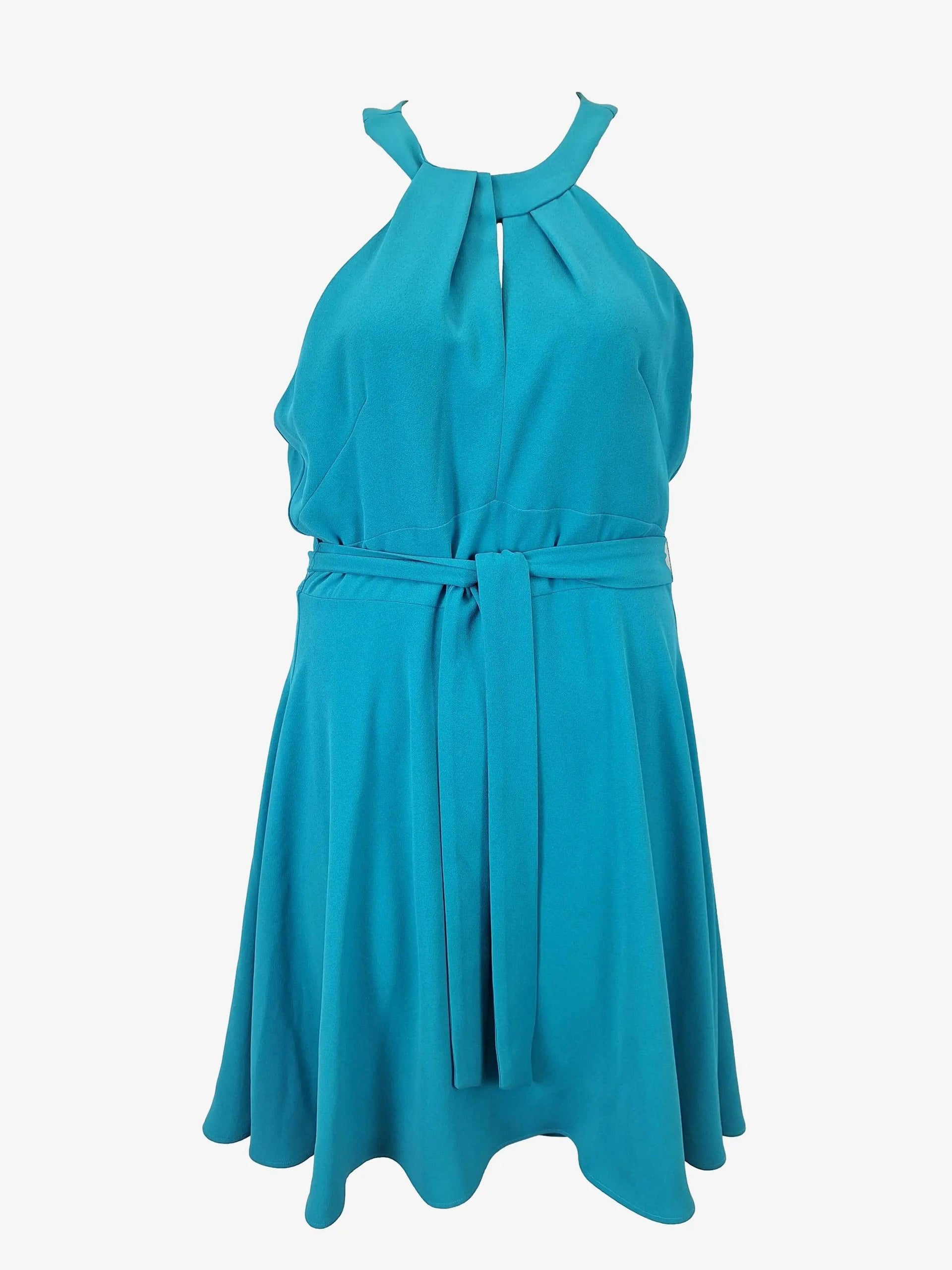 Second-Hand Cue Aqua Keyhole Belted Midi Dress Size 12 – SwapUp