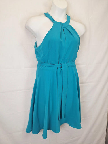 Second-Hand - Cue Aqua Keyhole Belted Midi Dress Size 12 - SwapUp