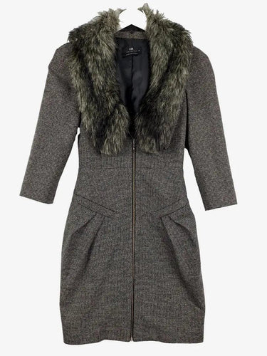 Cue Fur Collared Zip Front Midi Dress Size 6 by SwapUp-Online Second Hand Store-Online Thrift Store