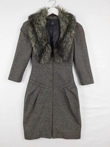 Cue Fur Collared Zip Front Midi Dress Size 6 by SwapUp-Online Second Hand Store-Online Thrift Store