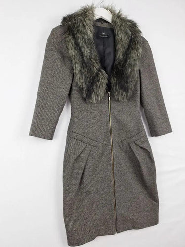 Cue Fur Collared Zip Front Midi Dress Size 6 by SwapUp-Online Second Hand Store-Online Thrift Store