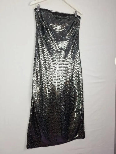Cue Pewter Paillette Strapless Midi Dress Size 10 by SwapUp-Online Second Hand Store-Online Thrift Store