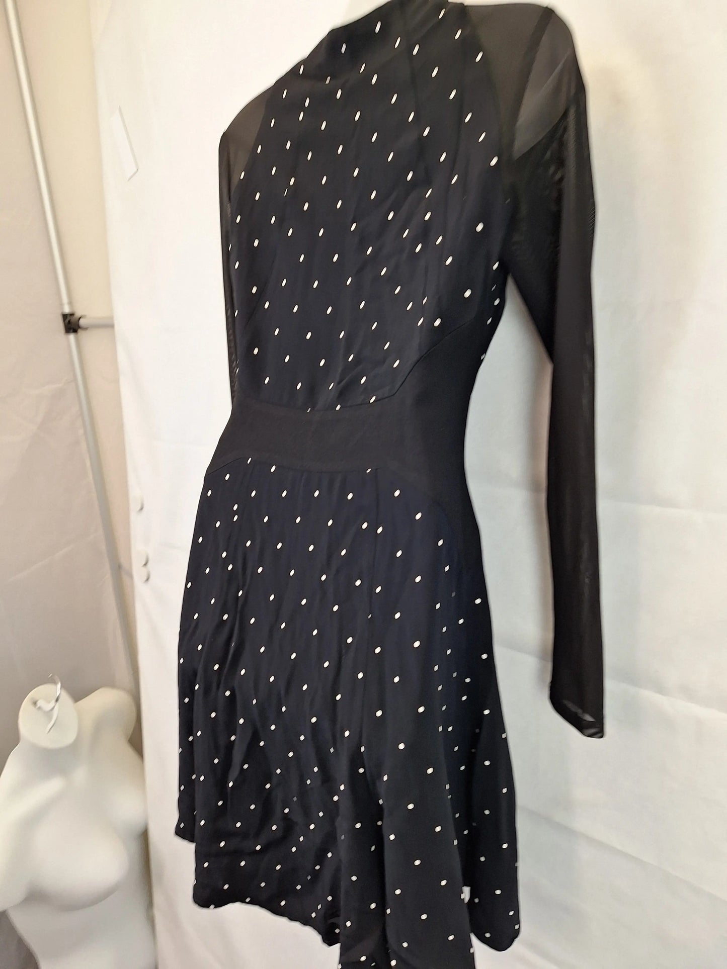 Cue Spotted Mesh Sleeve Mini Dress Size 8 by SwapUp-Online Second Hand Store-Online Thrift Store