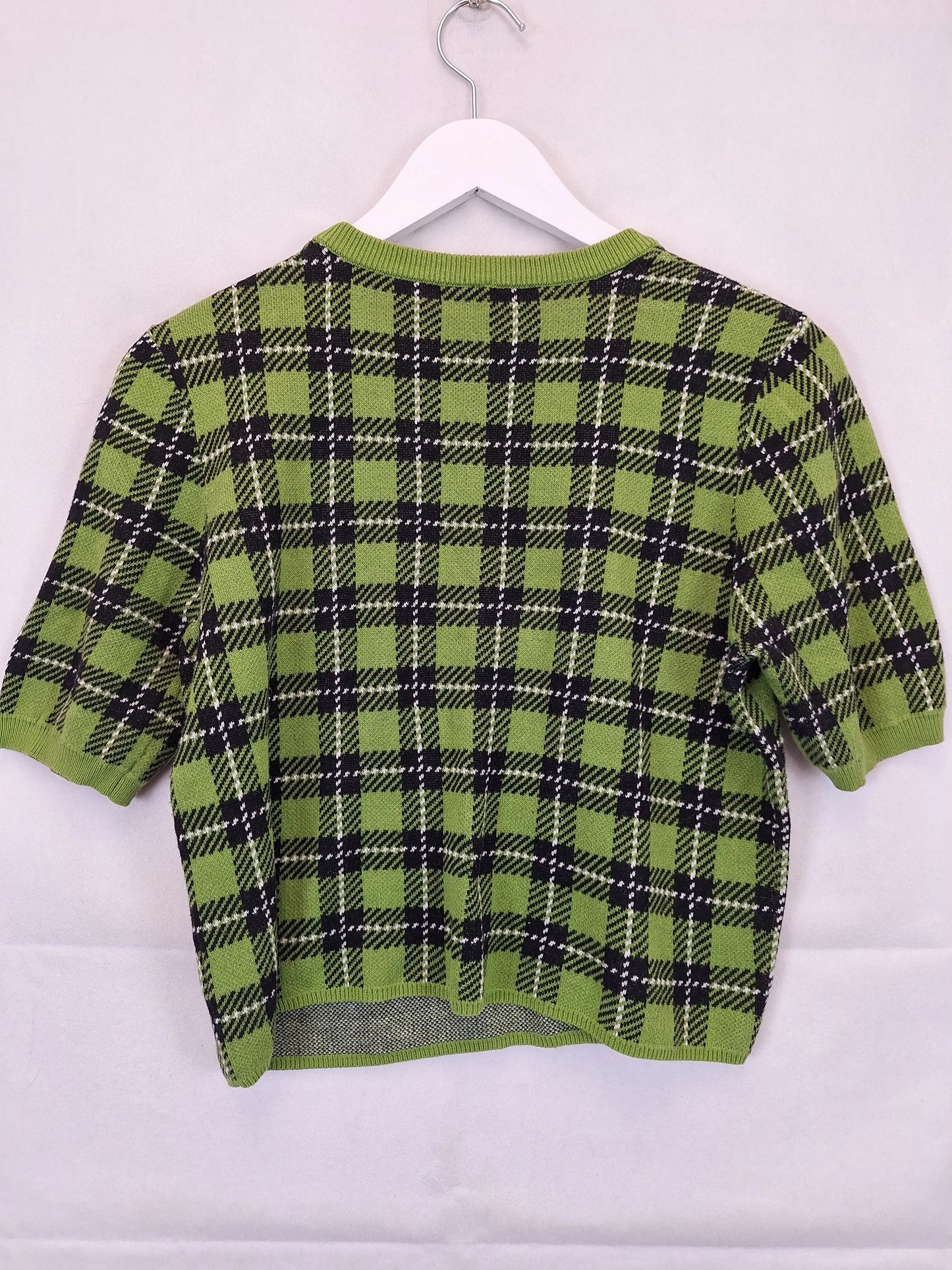 Dangerfield Moss Green Tartan Cropped Knit Jumper Size 10 by SwapUp-Online Second Hand Store-Online Thrift Store