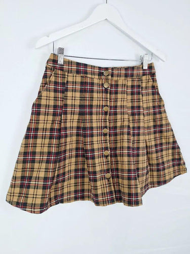 Second-Hand - Dangerfield Tartan Button Up Pleated Mini Skirt Size 12 - SwapUp