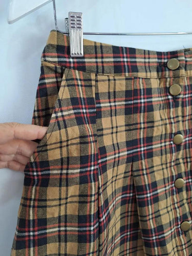 Second-Hand - Dangerfield Tartan Button Up Pleated Mini Skirt Size 12 - SwapUp
