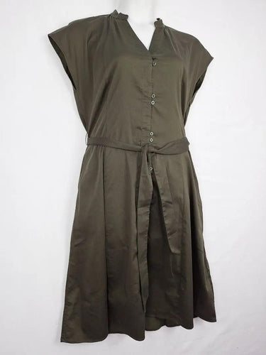 David Lawrence Khaki Flared Button Up Midi Dress Size 14 by SwapUp-Online Second Hand Store-Online Thrift Store