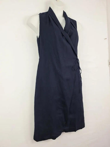 David Lawrence Navy Wrap Linen Blend Midi Dress Size 10 by SwapUp-Online Second Hand Store-Online Thrift Store