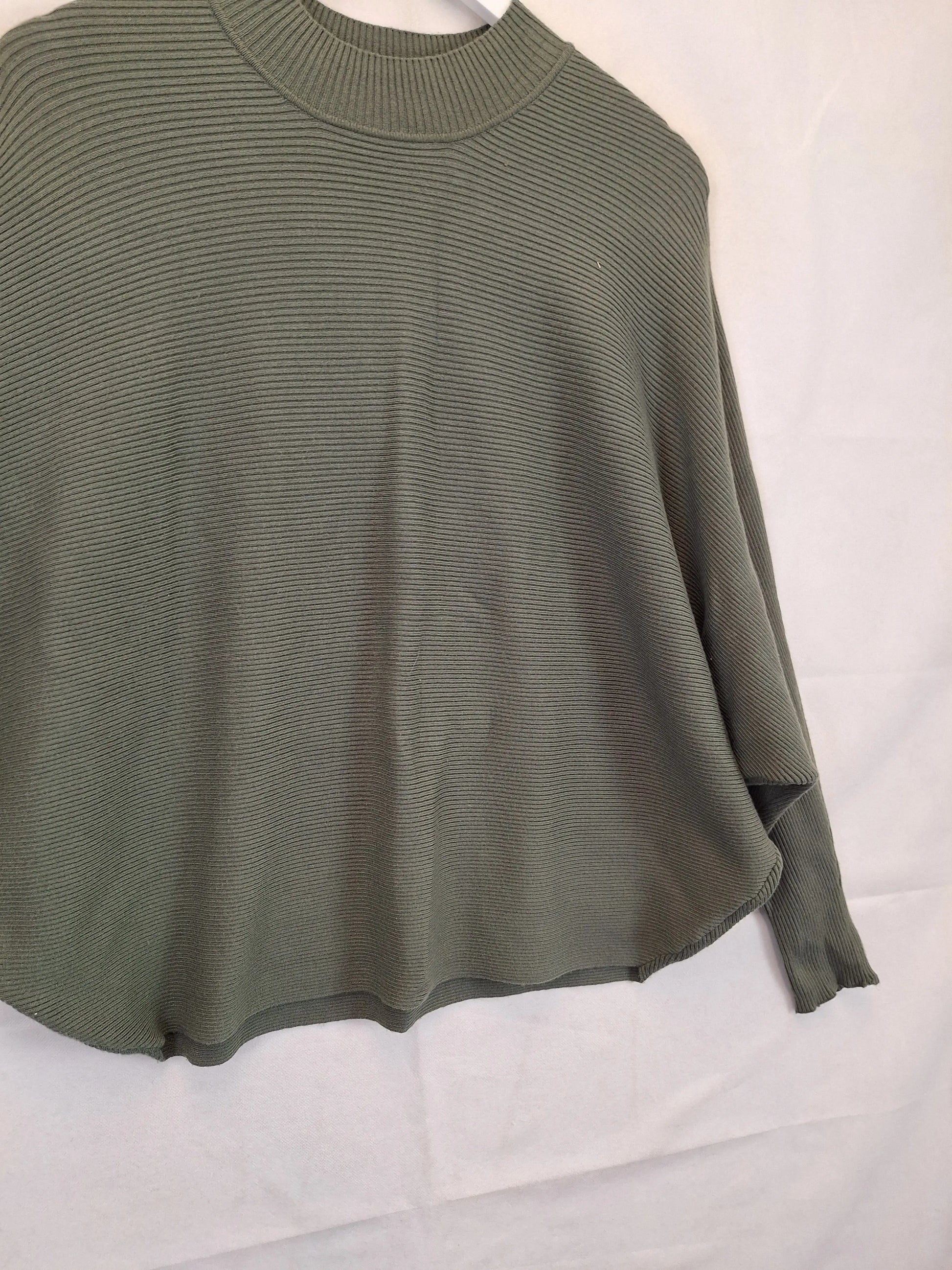 Decjuba Khaki Mock Neck Ribbed Bat Wing Jumper Size XS by SwapUp-Online Second Hand Store-Online Thrift Store