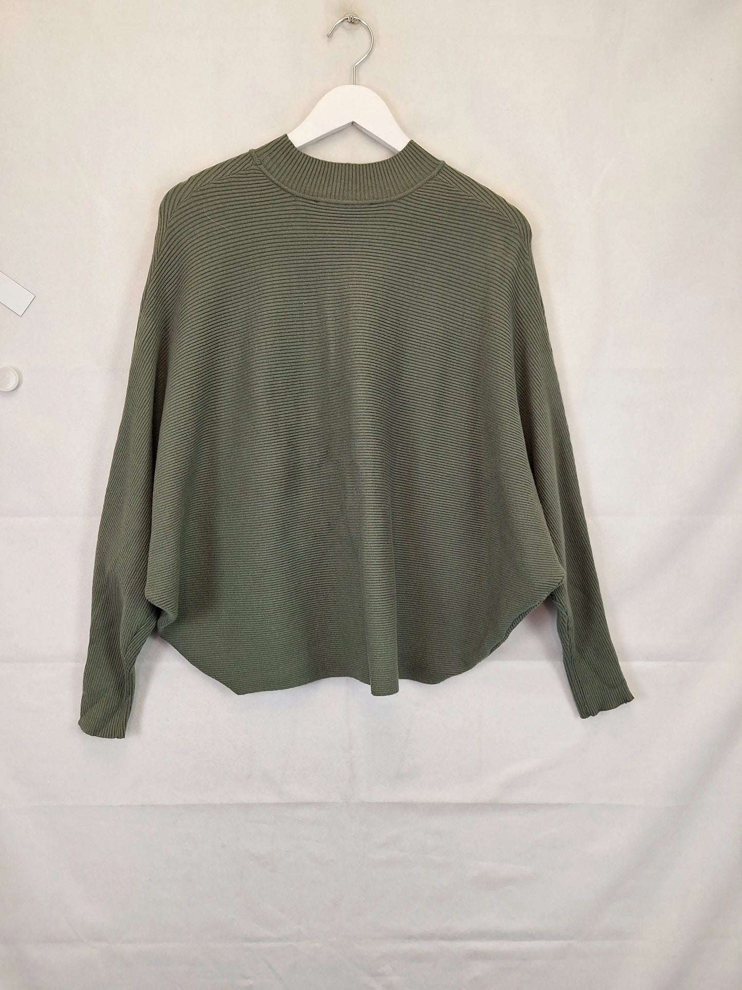 Decjuba Khaki Mock Neck Ribbed Bat Wing Jumper Size XS by SwapUp-Online Second Hand Store-Online Thrift Store